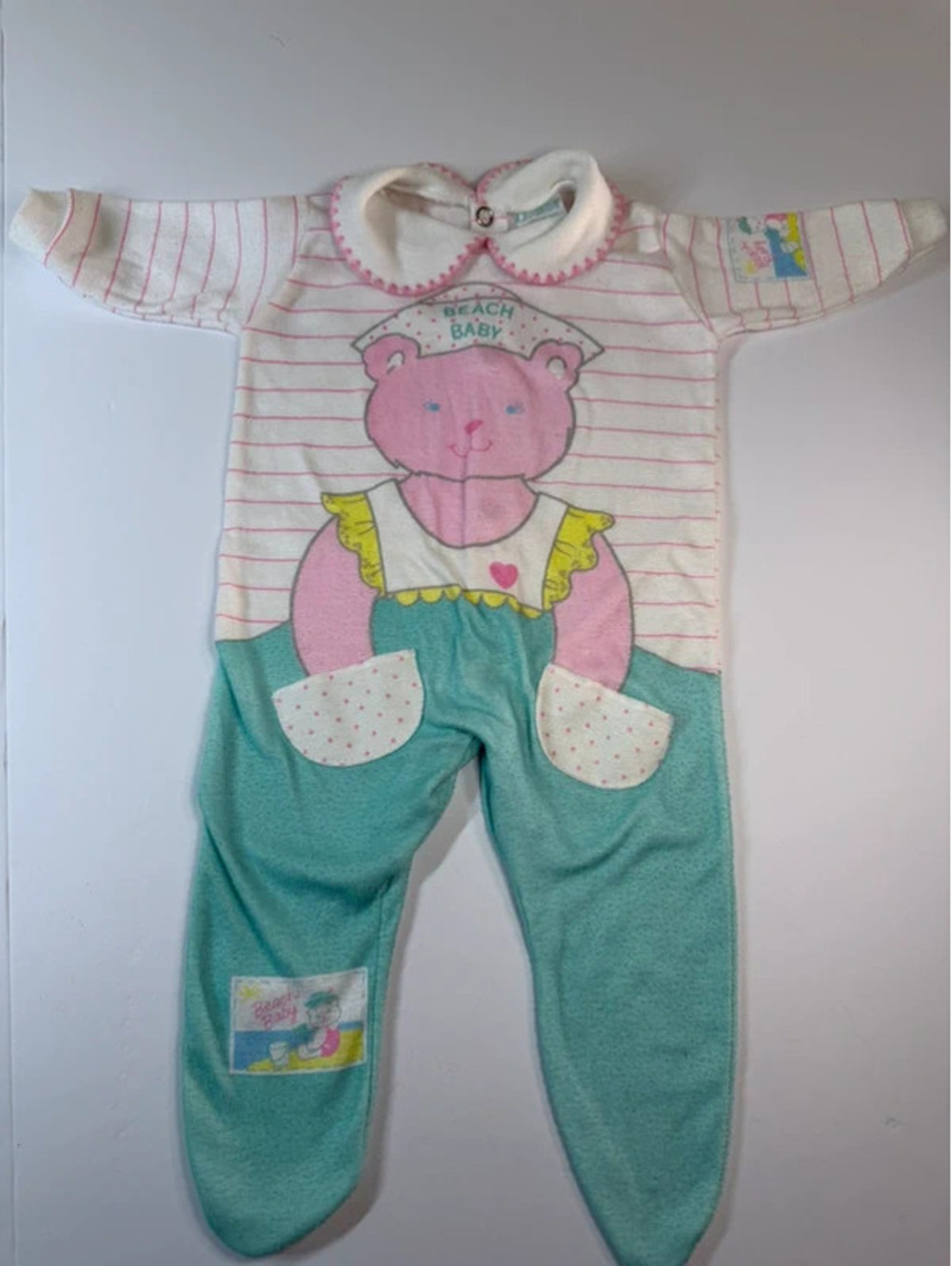 Vintage Le Roi Baby Newborn Beach Baby Bear Striped Footed Sleeper